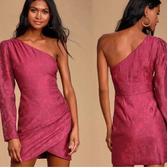 lulu’s Emogene Magenta Burnout Floral Print One-Shoulder Pink Mini Dress xL - Picture 1 of 12